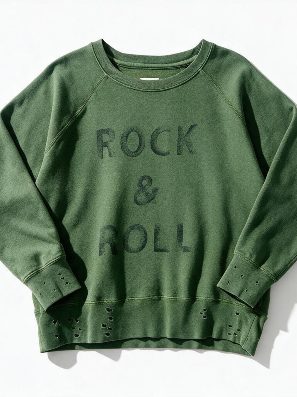 Zadig & Voltaire Olive EverGreen 'Rock & Roll' Distressed Grunge Sweatshirt